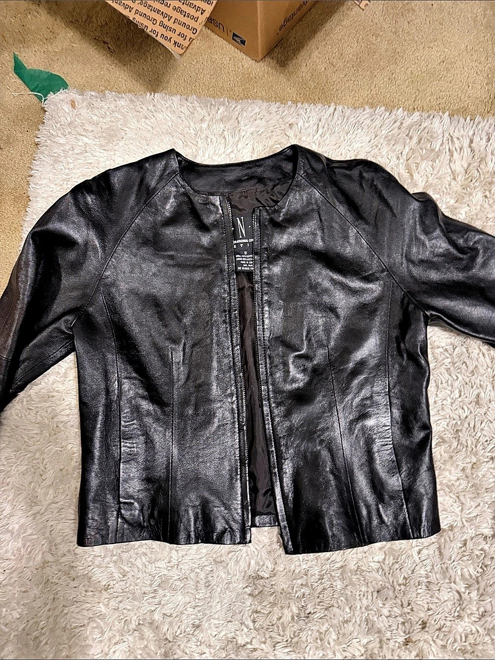 INC International Concepts Black Leather Jacket Size Small Like New